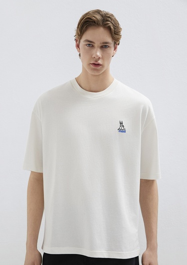  Mavi Mavi Logo Baskılı Ekru Tişört Oversize / Geniş Kesim 0613178-70057