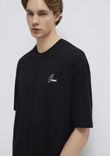  Mavi Mavi Logo Baskılı Siyah Tişört Oversize / Geniş Kesim 0613179-900