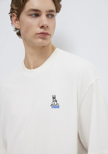  Mavi Mavi Logo Baskılı Ekru Tişört Oversize / Geniş Kesim 0613178-70057