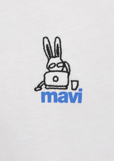  Mavi Mavi Logo Baskılı Ekru Tişört Oversize / Geniş Kesim 0613178-70057