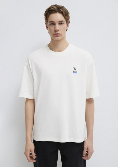  Mavi Mavi Logo Baskılı Ekru Tişört Oversize / Geniş Kesim 0613178-70057