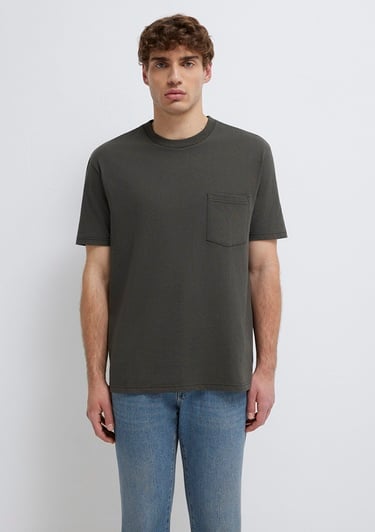  Mavi Cep Detaylı Yeşil Basic Tişört Loose Fit / Bol Rahat Kesim 066248-71553