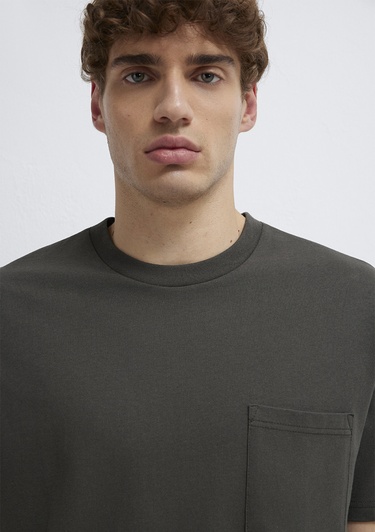  Mavi Cep Detaylı Yeşil Basic Tişört Loose Fit / Bol Rahat Kesim 066248-71553