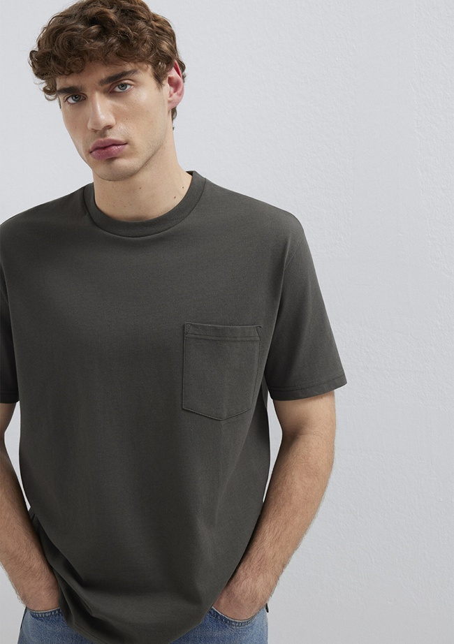  Mavi Cep Detaylı Yeşil Basic Tişört Loose Fit / Bol Rahat Kesim 066248-71553