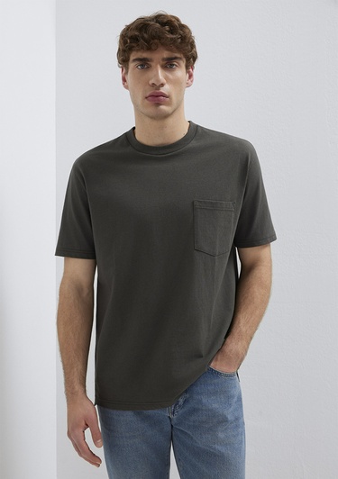  Mavi Cep Detaylı Yeşil Basic Tişört Loose Fit / Bol Rahat Kesim 066248-71553