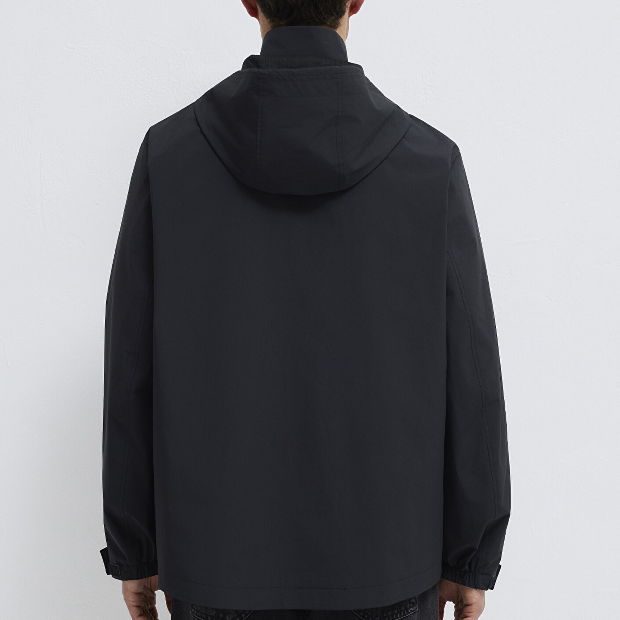 Mavi Kapüşonlu Siyah Ceket Loose Fit / Bol Rahat Kesim 0110757-71379