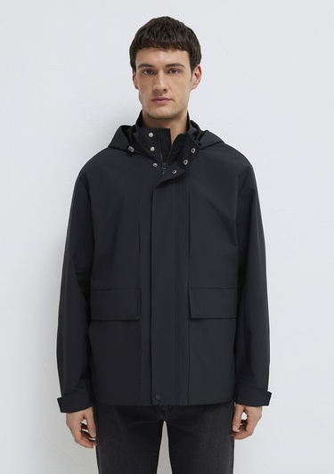  Mavi Kapüşonlu Siyah Ceket Loose Fit / Bol Rahat Kesim 0110757-71379