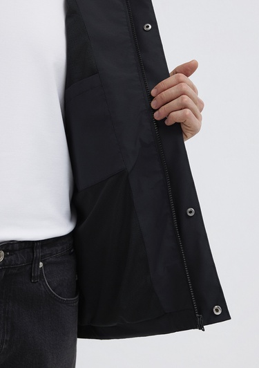  Mavi Kapüşonlu Siyah Ceket Loose Fit / Bol Rahat Kesim 0110757-71379