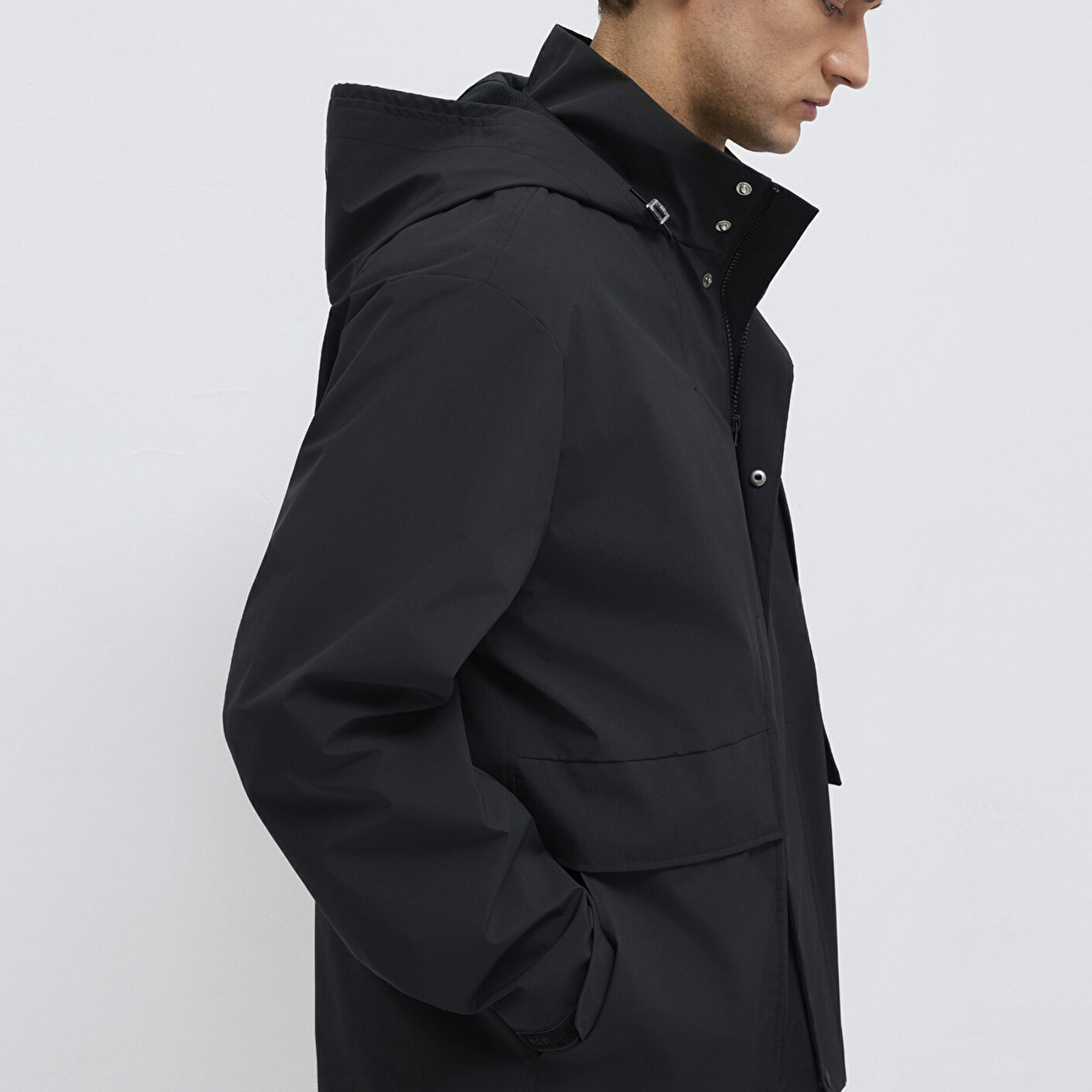 Mavi Kapüşonlu Siyah Ceket Loose Fit / Bol Rahat Kesim 0110757-71379