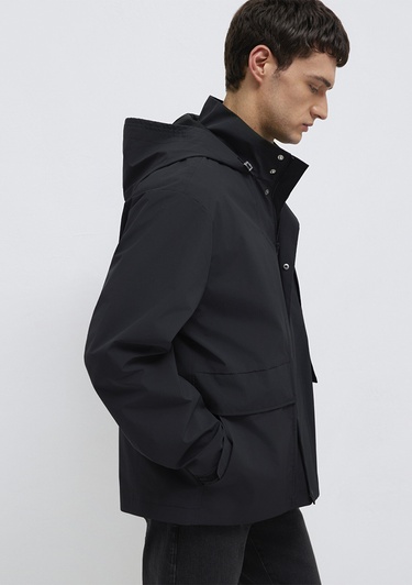  Mavi Kapüşonlu Siyah Ceket Loose Fit / Bol Rahat Kesim 0110757-71379