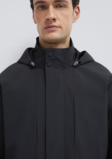  Mavi Kapüşonlu Siyah Ceket Loose Fit / Bol Rahat Kesim 0110757-71379