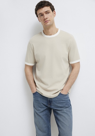  Mavi Biye Detaylı Bej Tişört Regular Fit / Normal Kesim 0613223-70144