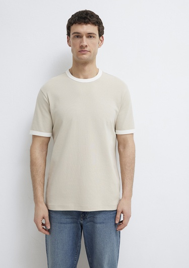  Mavi Biye Detaylı Bej Tişört Regular Fit / Normal Kesim 0613223-70144