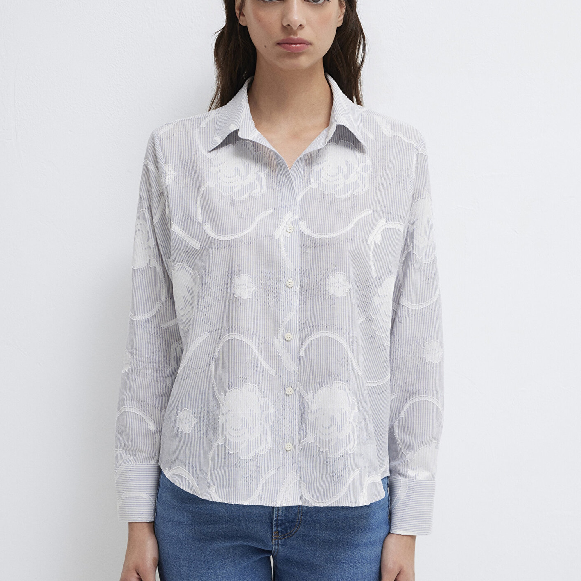 Mavi Çizgili Gömlek Loose Fit / Bol Rahat Kesim 1211437-84336