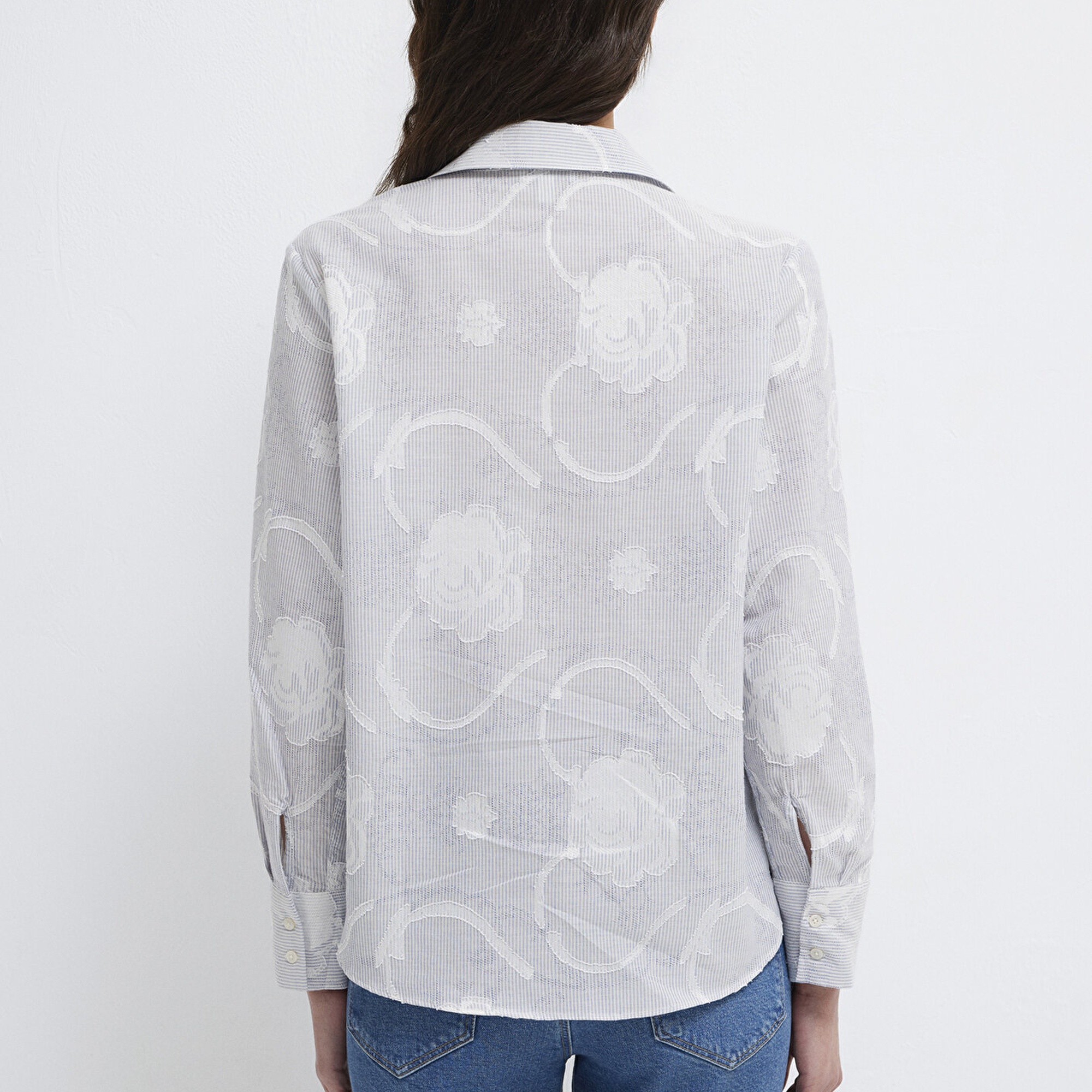 Mavi Çizgili Gömlek Loose Fit / Bol Rahat Kesim 1211437-84336