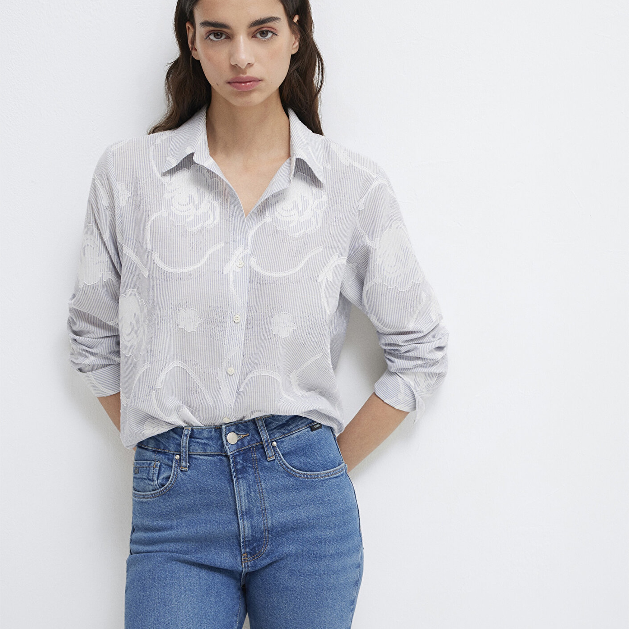 Mavi Çizgili Gömlek Loose Fit / Bol Rahat Kesim 1211437-84336