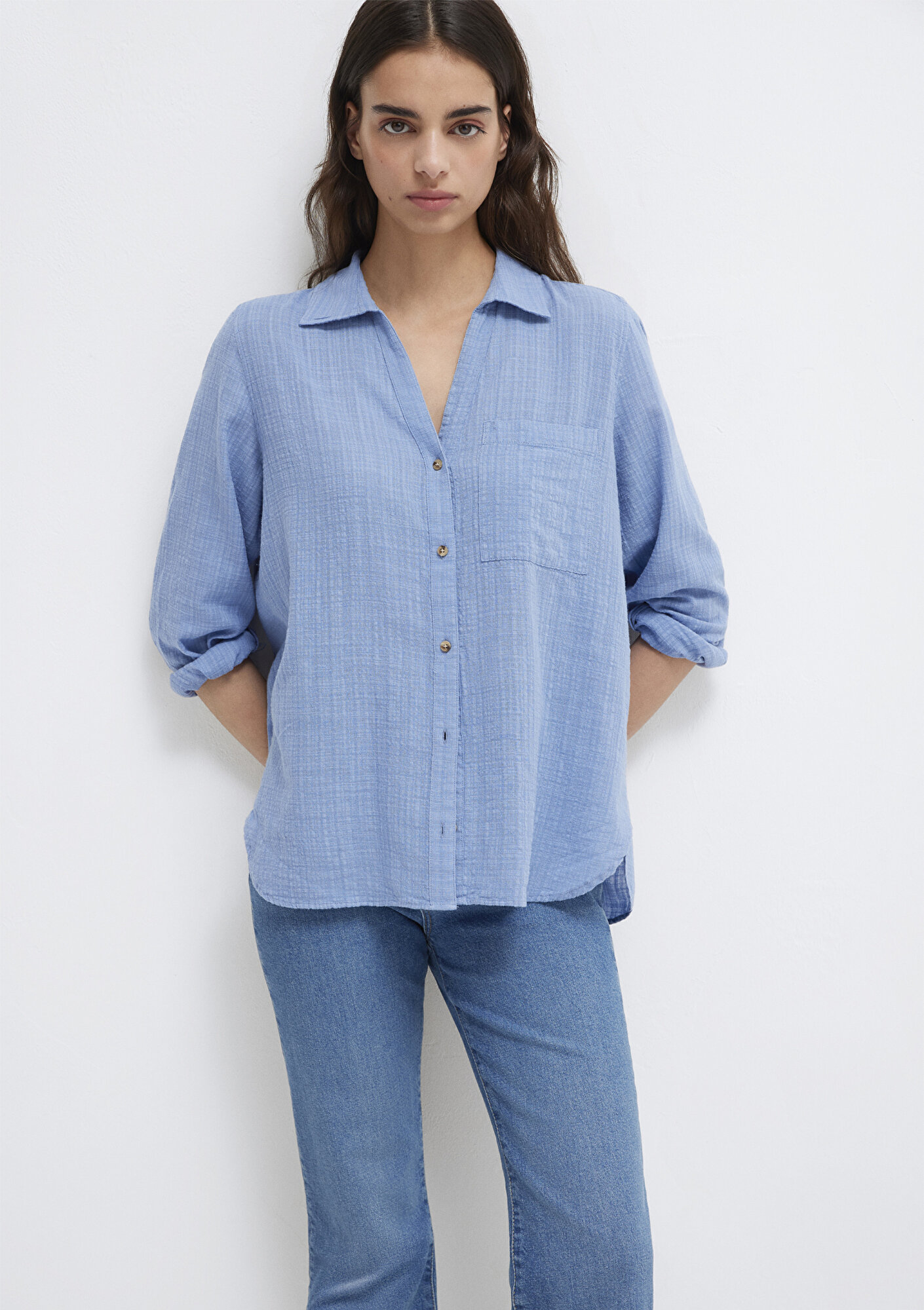  Mavi Mavi Gömlek Loose Fit / Bol Rahat Kesim 1211114-70853