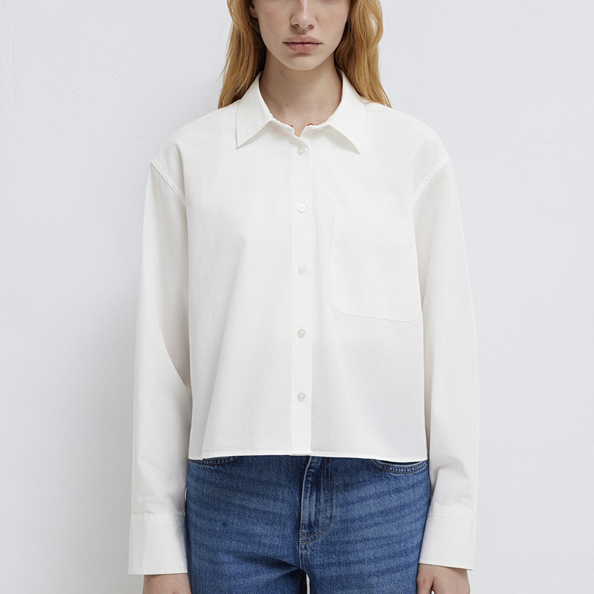 Mavi Cepli Ekru Gömlek Oversize / Geniş Kesim 1211453-70057