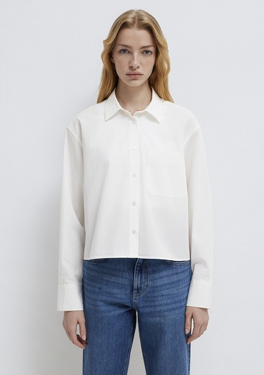  Mavi Cepli Ekru Gömlek Oversize / Geniş Kesim 1211453-70057