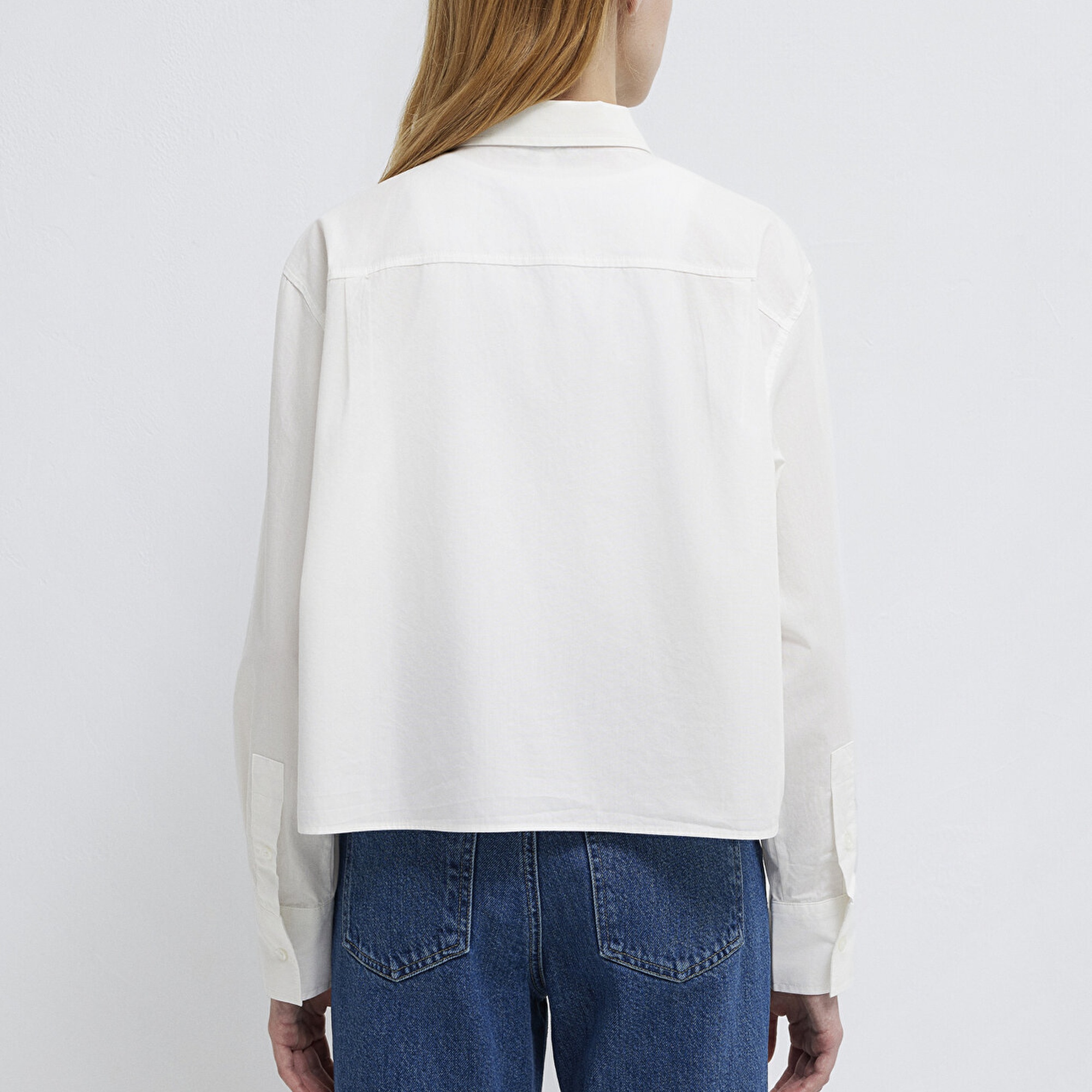 Mavi Cepli Ekru Gömlek Oversize / Geniş Kesim 1211453-70057