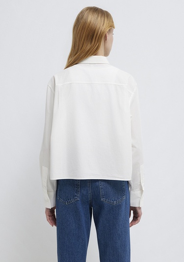  Mavi Cepli Ekru Gömlek Oversize / Geniş Kesim 1211453-70057