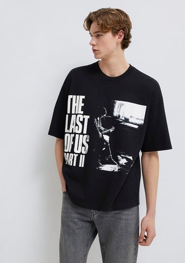  Mavi The Last Of Us Baskılı Siyah Tişört Oversize / Geniş Kesim 0613195-900