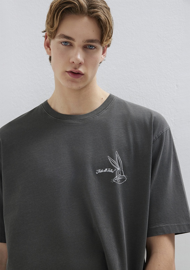  Mavi Bugs Bunny Baskılı Antrasit Tişört Relaxed Fit / Rahat Kesim 0613202-900