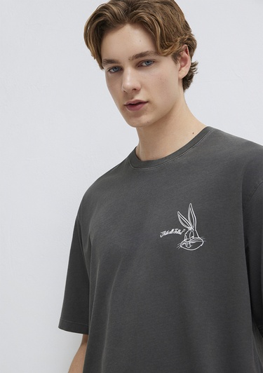  Mavi Bugs Bunny Baskılı Antrasit Tişört Relaxed Fit / Rahat Kesim 0613202-900