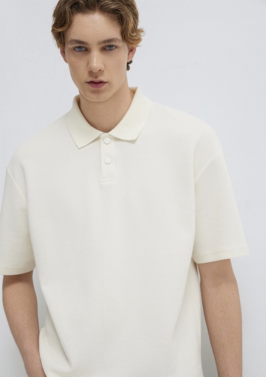  Mavi Ekru Polo Tişört Boxy Fit 0613177-70056