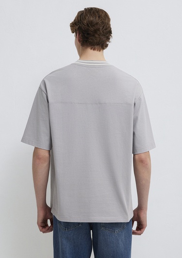  Mavi Mavi Jeans nakışlı V Yaka Gri Tişört Oversize / Geniş Kesim 0613171-80615