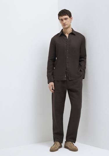  Mavi Kahverengi Keten Pantolon 0010577-70219