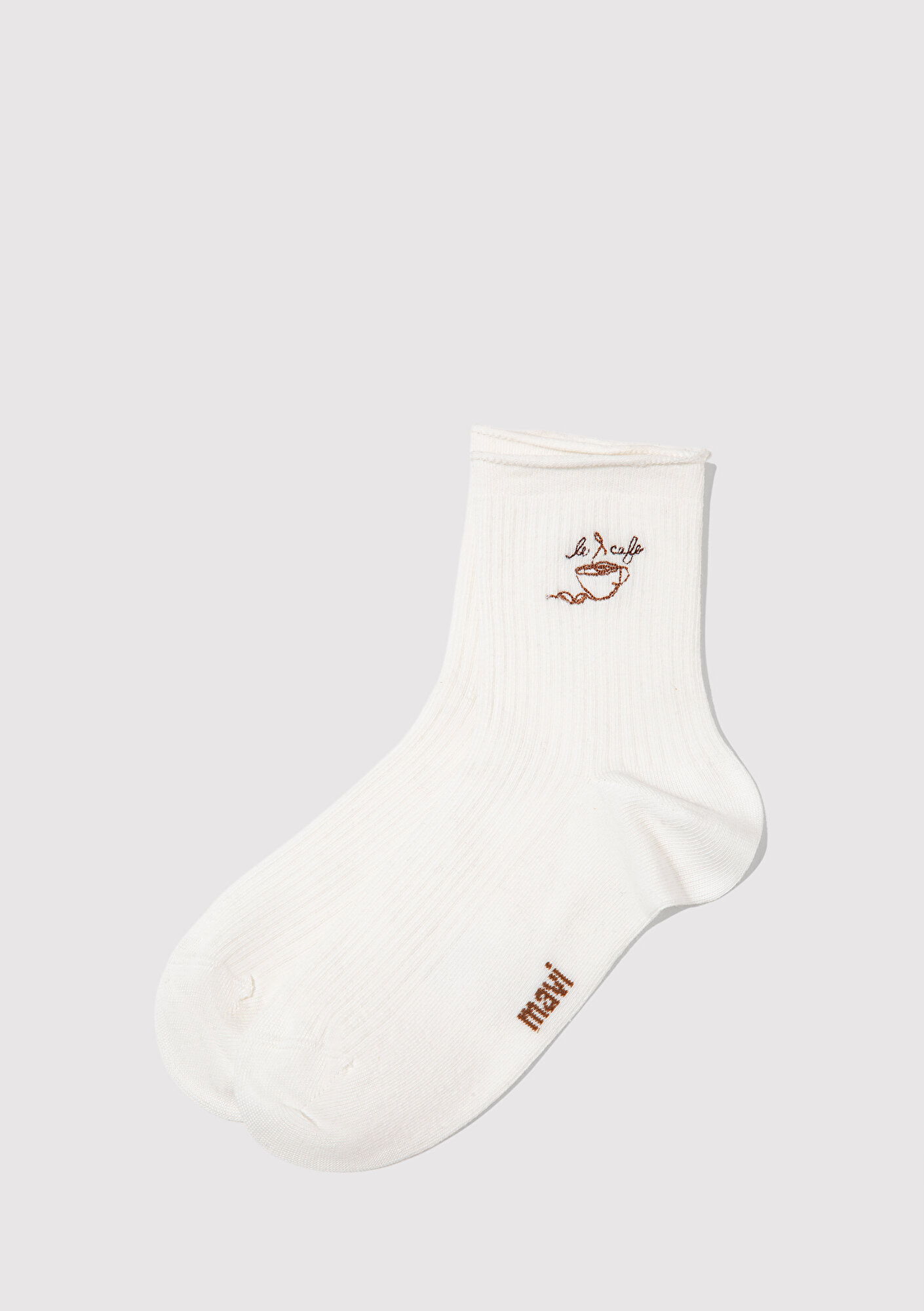 Mavi Nakış Detaylı Ekru Soket Çorap 1913868-20814