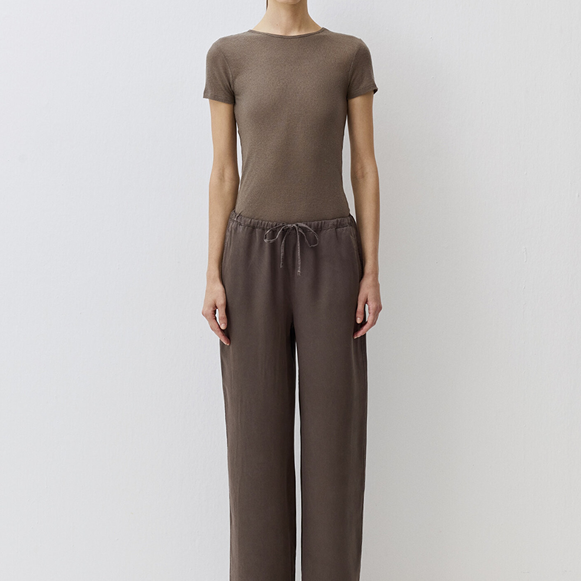 Mavi Beli Bağcıklı (TENCEL™) Lyocell Kahverengi Pantolon 1011082-71603