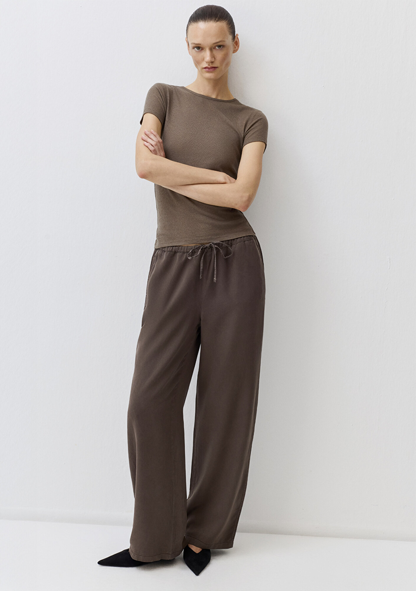  Mavi Beli Bağcıklı (TENCEL™) Lyocell Kahverengi Pantolon 1011082-71603