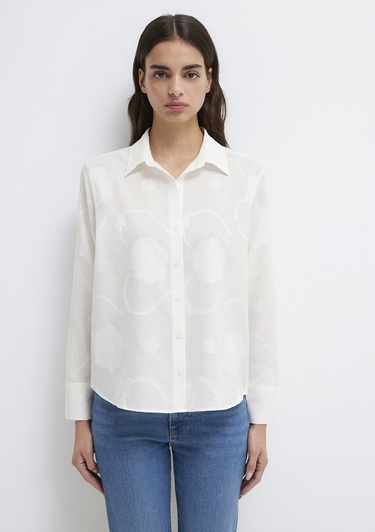  Mavi Baskılı Ekru Gömlek Loose Fit / Bol Rahat Kesim 1211437-70057