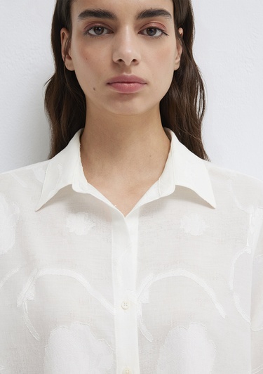  Mavi Baskılı Ekru Gömlek Loose Fit / Bol Rahat Kesim 1211437-70057