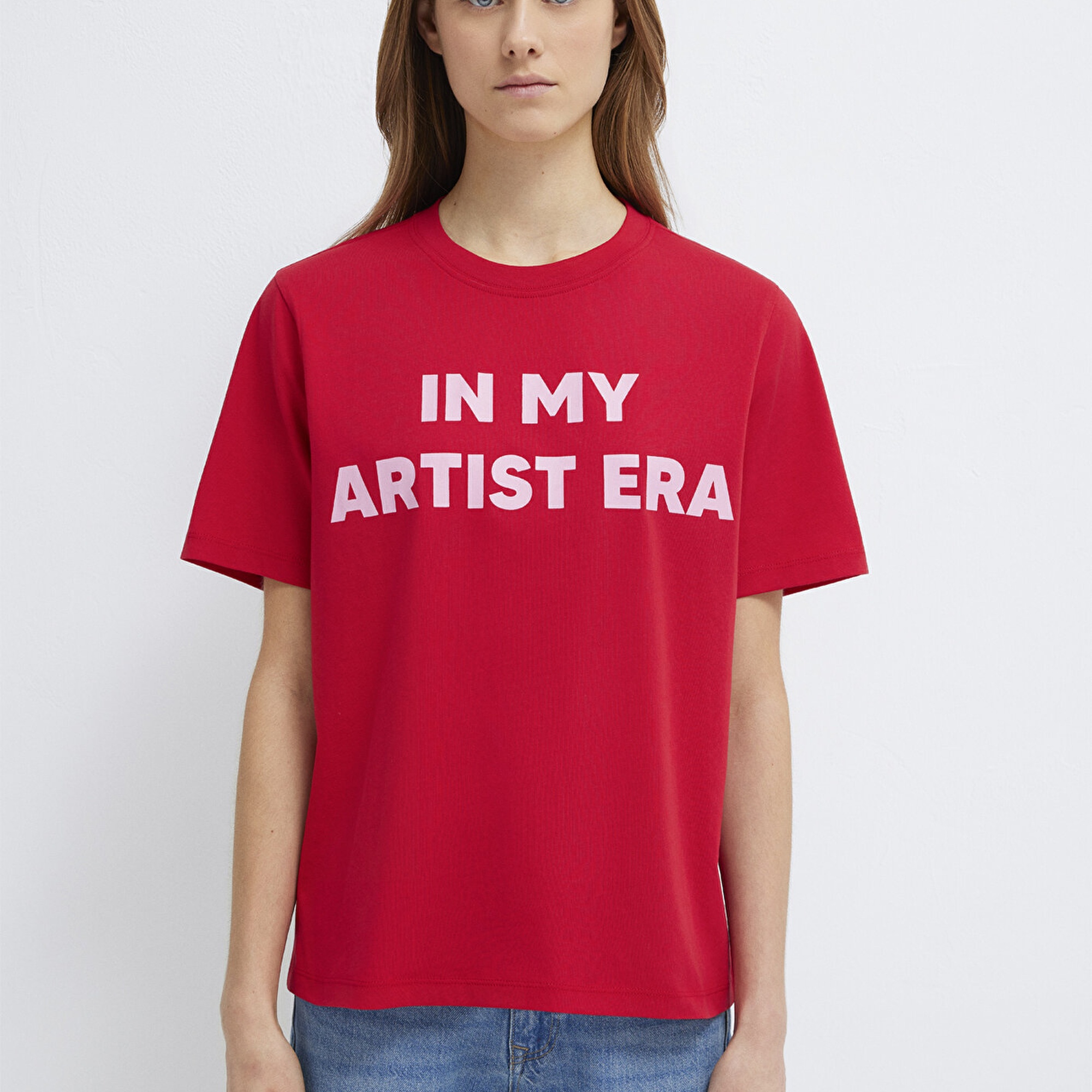 Mavi Slogan Baskılı Kırmızı Tişört Regular Fit / Normal Kesim 1613734-70935