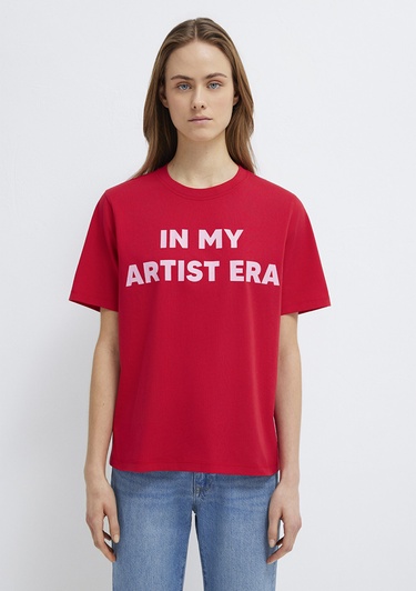  Mavi Slogan Baskılı Kırmızı Tişört Regular Fit / Normal Kesim 1613734-70935