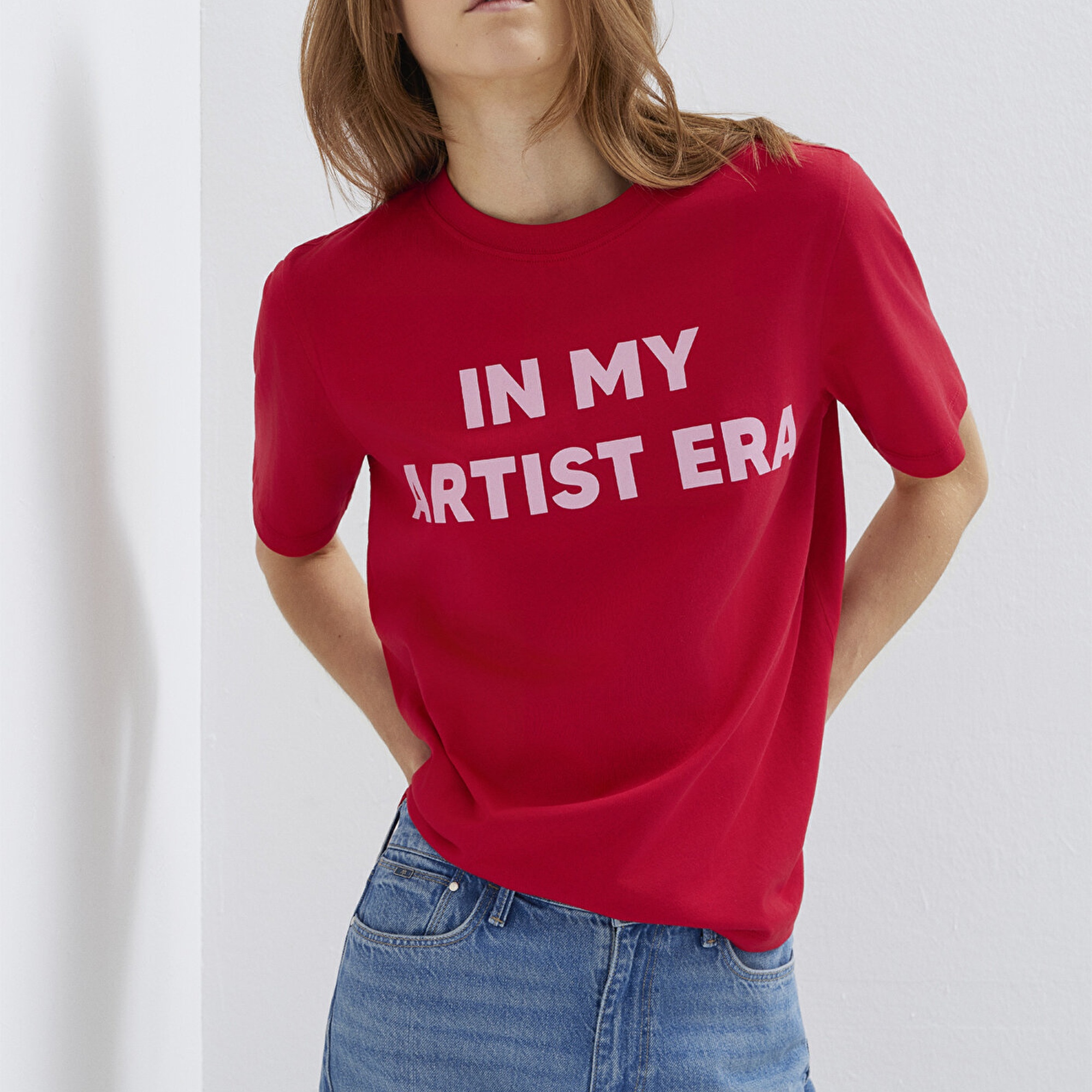 Mavi Slogan Baskılı Kırmızı Tişört Regular Fit / Normal Kesim 1613734-70935