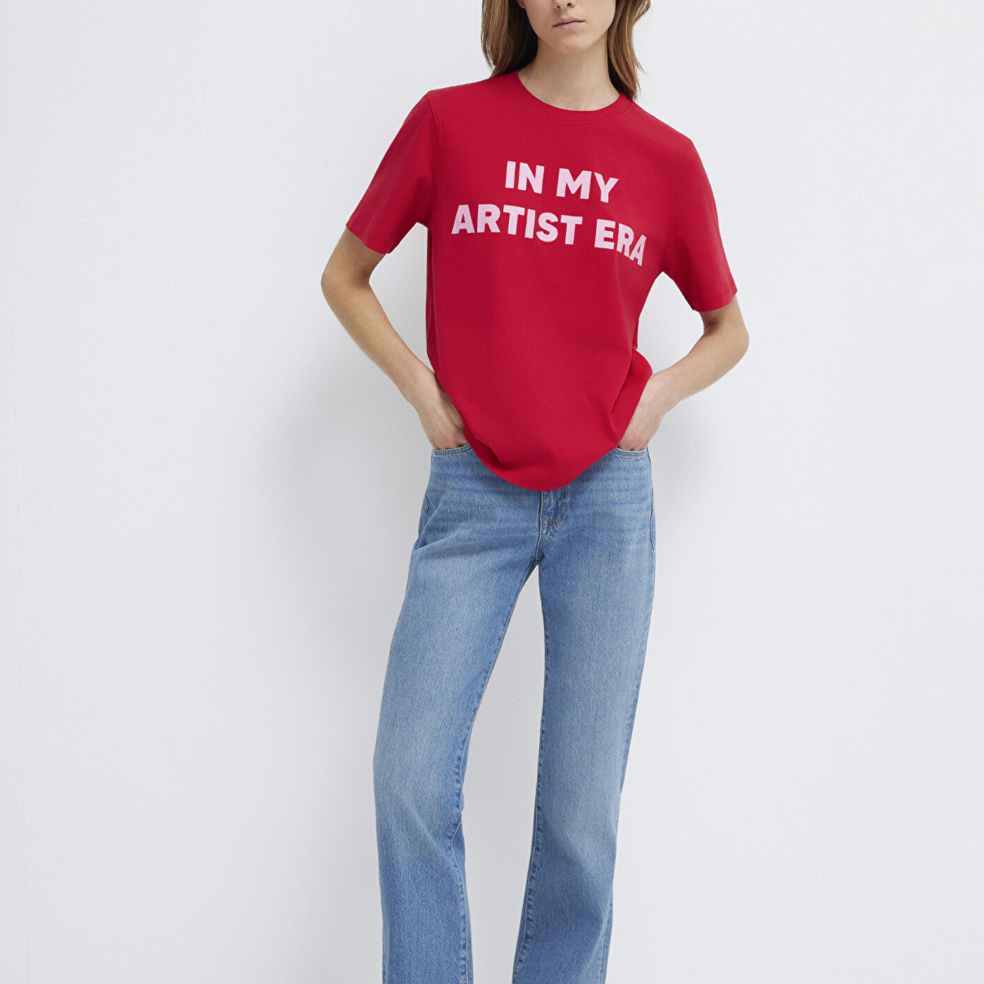 Mavi Slogan Baskılı Kırmızı Tişört Regular Fit / Normal Kesim 1613734-70935