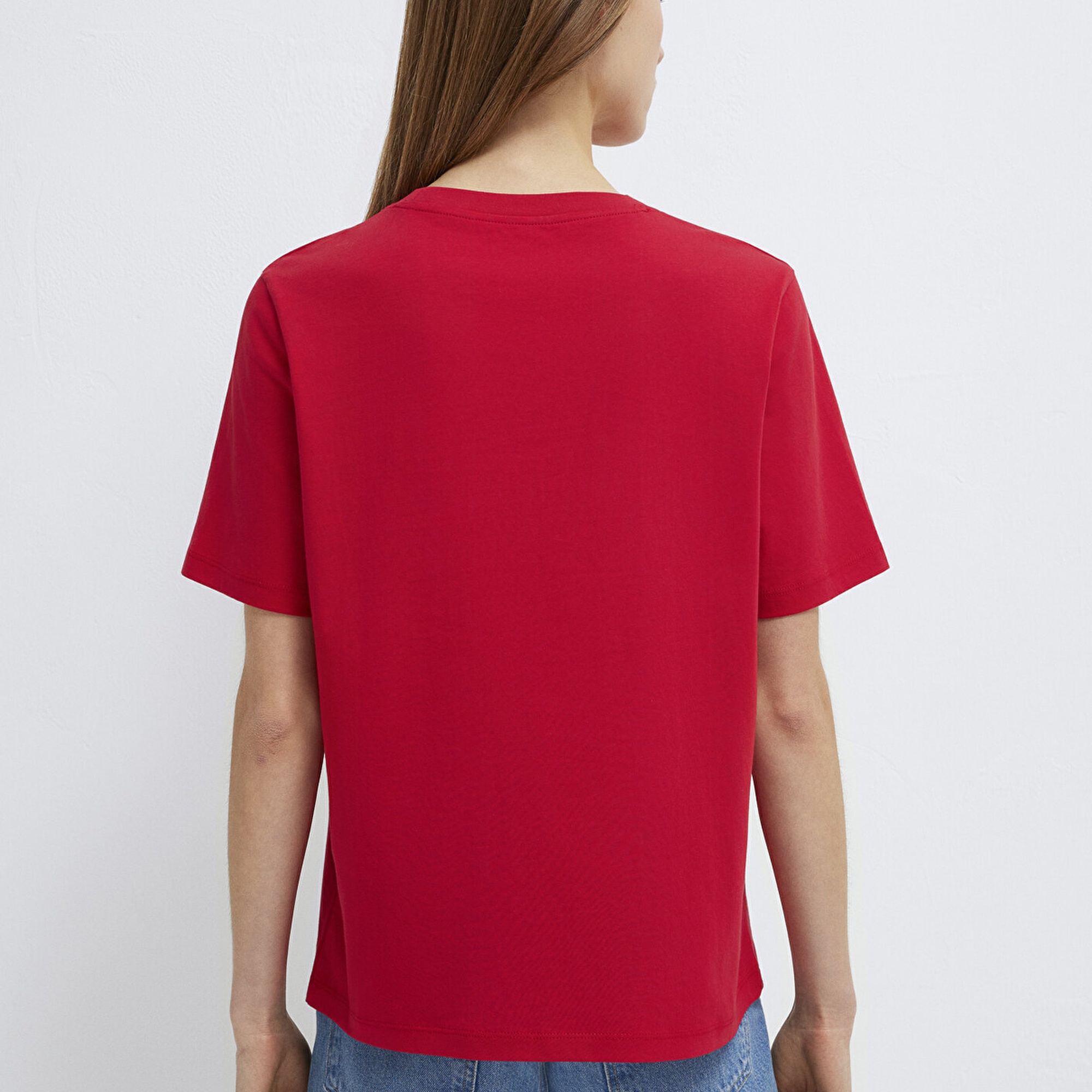 Mavi Slogan Baskılı Kırmızı Tişört Regular Fit / Normal Kesim 1613734-70935