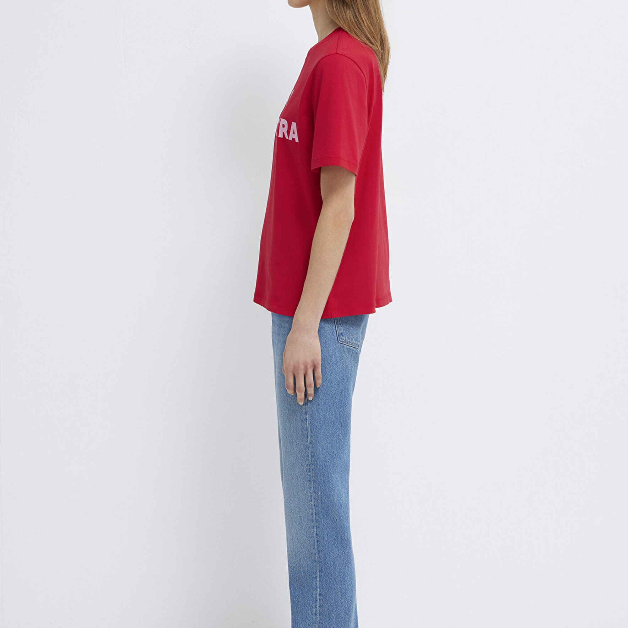 Mavi Slogan Baskılı Kırmızı Tişört Regular Fit / Normal Kesim 1613734-70935