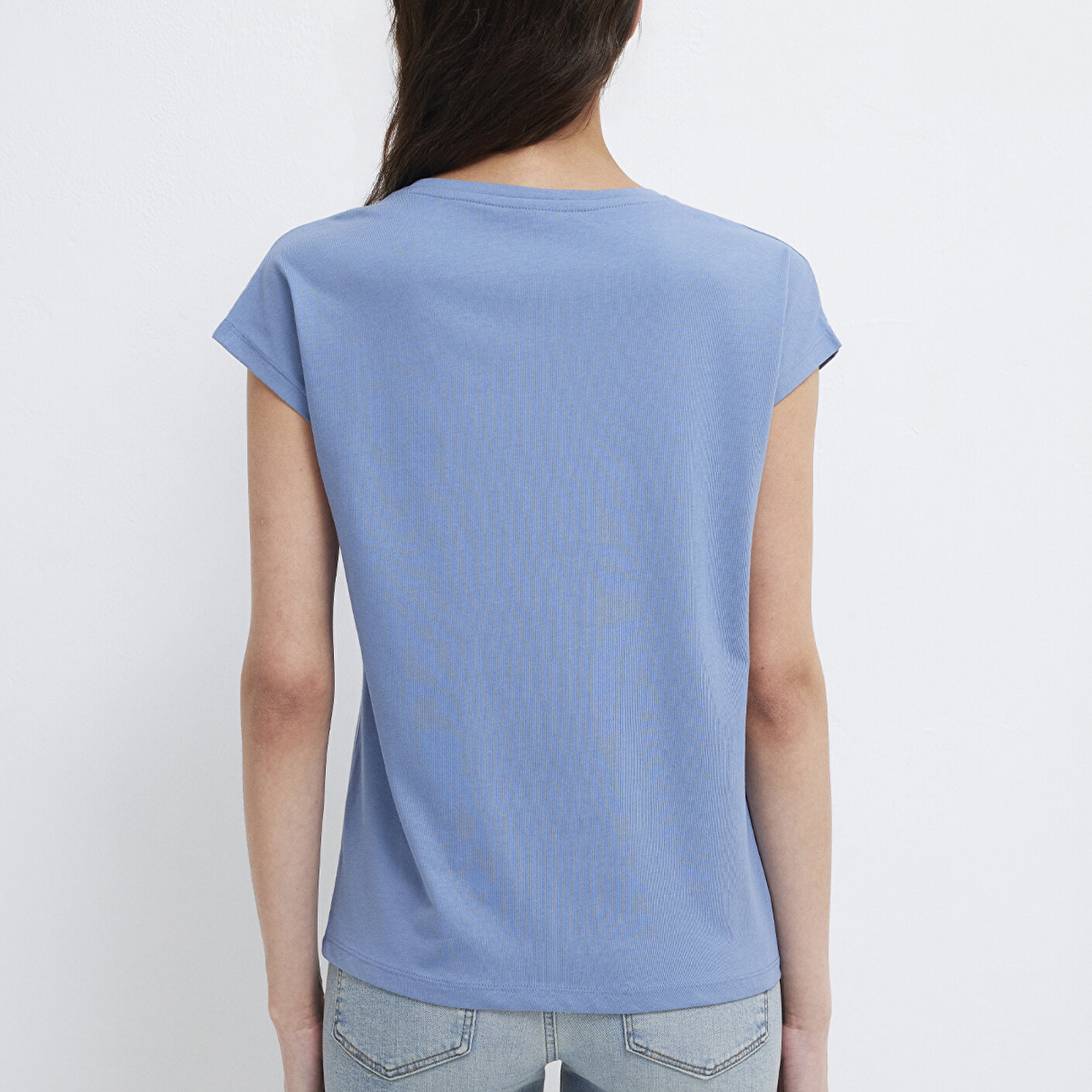 Mavi Kelebek Baskılı Mavi Tişört Regular Fit / Normal Kesim 1613717-70728