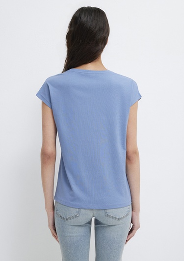  Mavi Kelebek Baskılı Mavi Tişört Regular Fit / Normal Kesim 1613717-70728