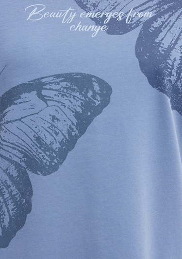  Mavi Kelebek Baskılı Mavi Tişört Regular Fit / Normal Kesim 1613717-70728