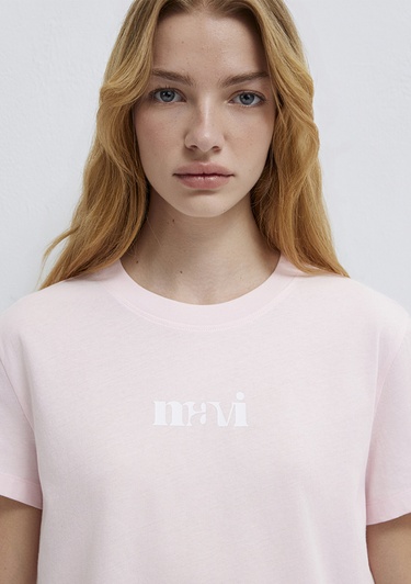  Mavi Mavi Logo Baskılı Pembe Tişört Regular Fit / Normal Kesim 1612241-89200