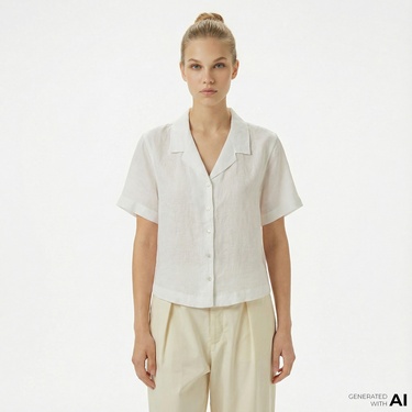  Nautica Kadın Beyaz Regular Fit Keten Gömlek