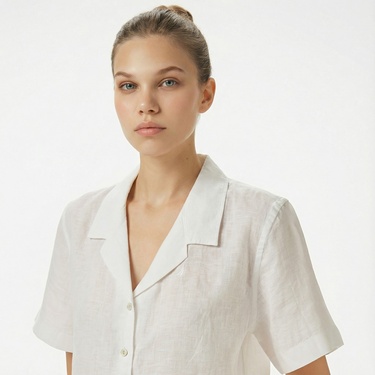  Nautica Kadın Beyaz Regular Fit Keten Gömlek