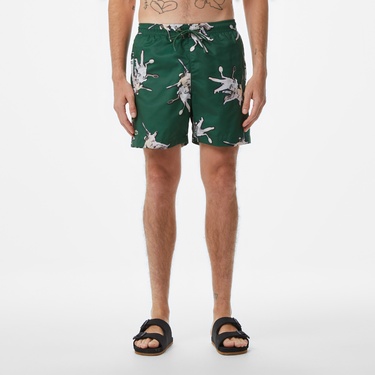  Erkek Regular Fit Desenli Yeşil Mayo