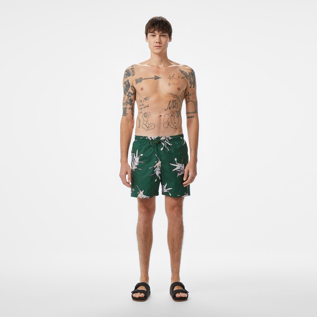  Erkek Regular Fit Desenli Yeşil Mayo